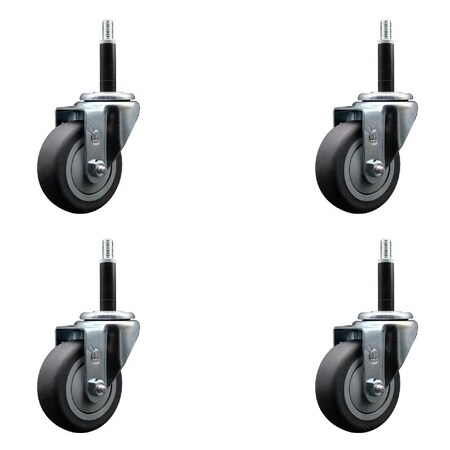 Service Caster 3.5'' Thermoplastic Rubber Wheel Swivel 3/4'' Expanding Stem Caster Set, 4PK SCC-EX20S3514-TPRB-34-4